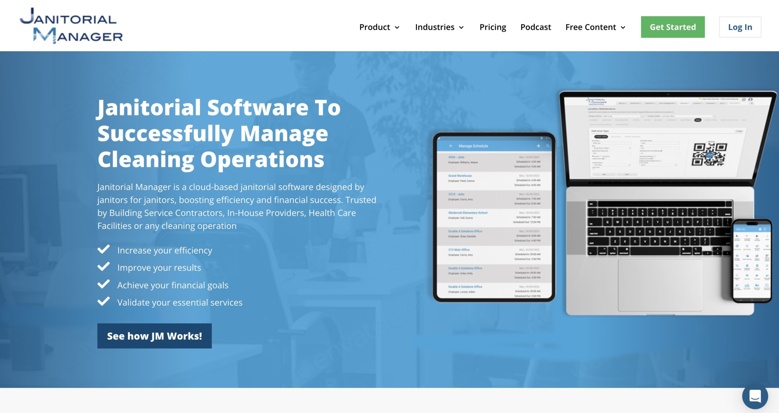 Janitorial Manager janitorial software website homepage