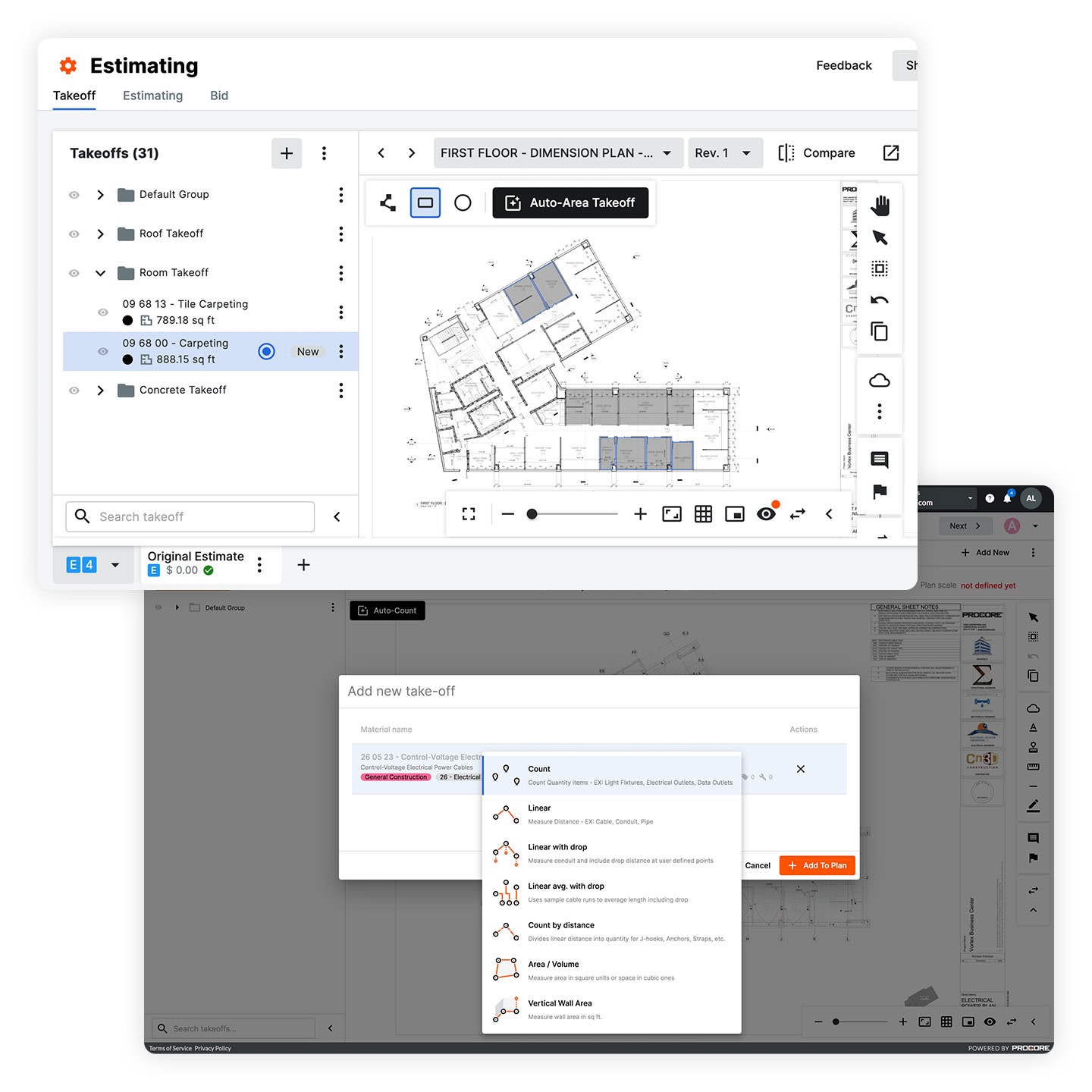 Procore construction estimating software desktop view