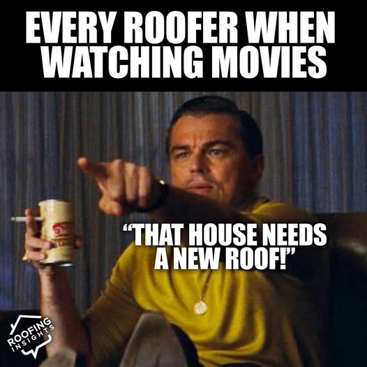 Leonardo DiCaprio pointing a something with a drink in hand with roofing meme caption
