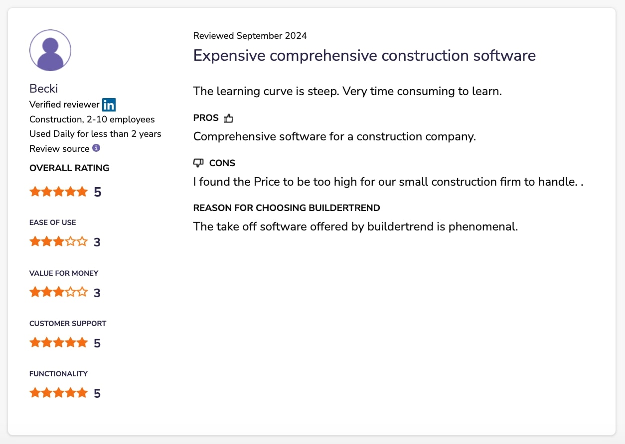 Buildertrend software pricing review