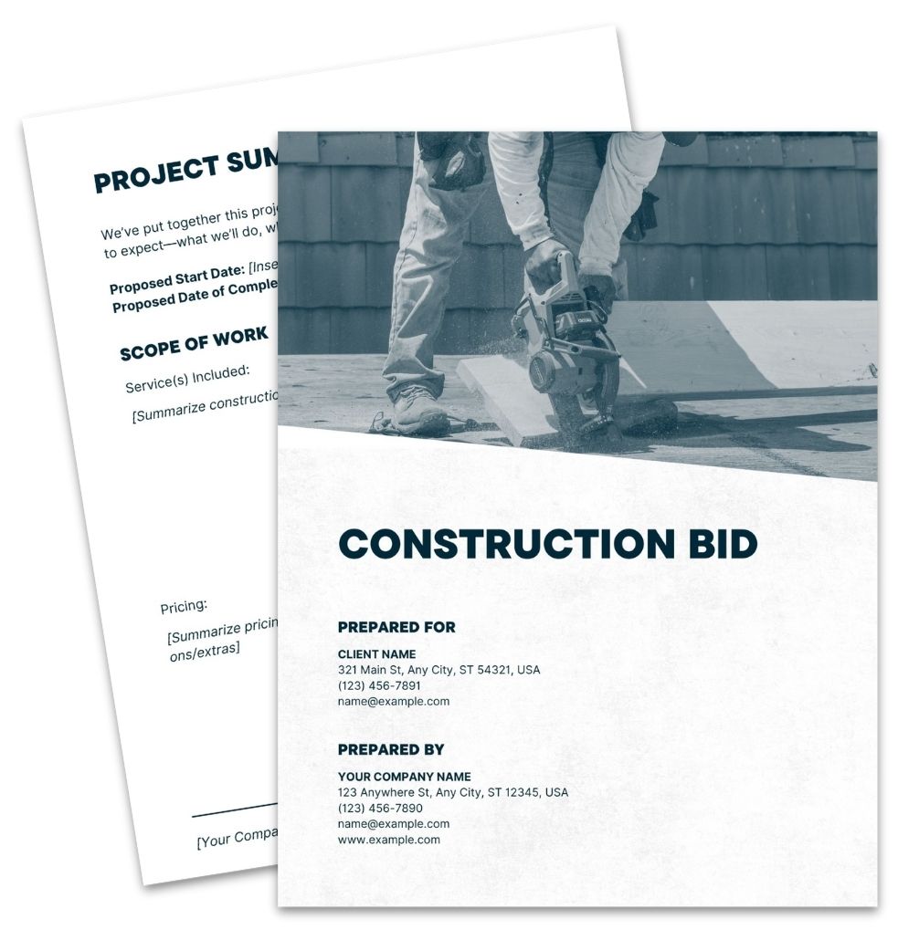 Preview of Jobber's free construction bid template