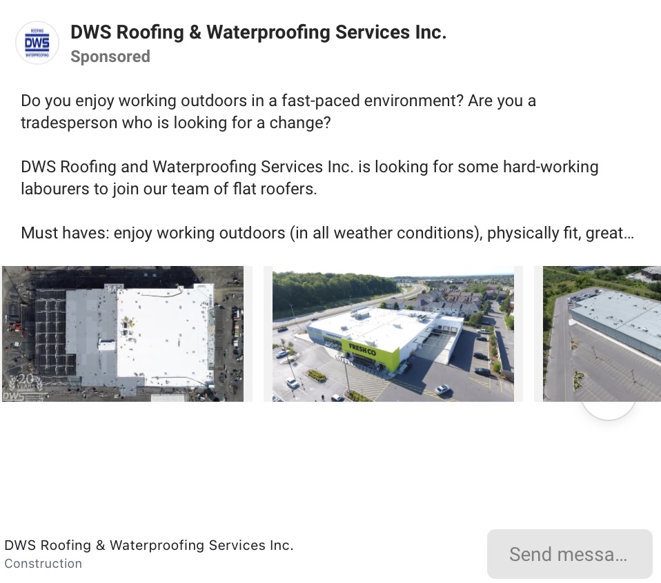 Facebook roofing carousel ads example