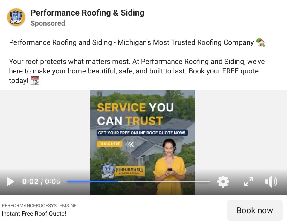 Facebook roofing lead ads example