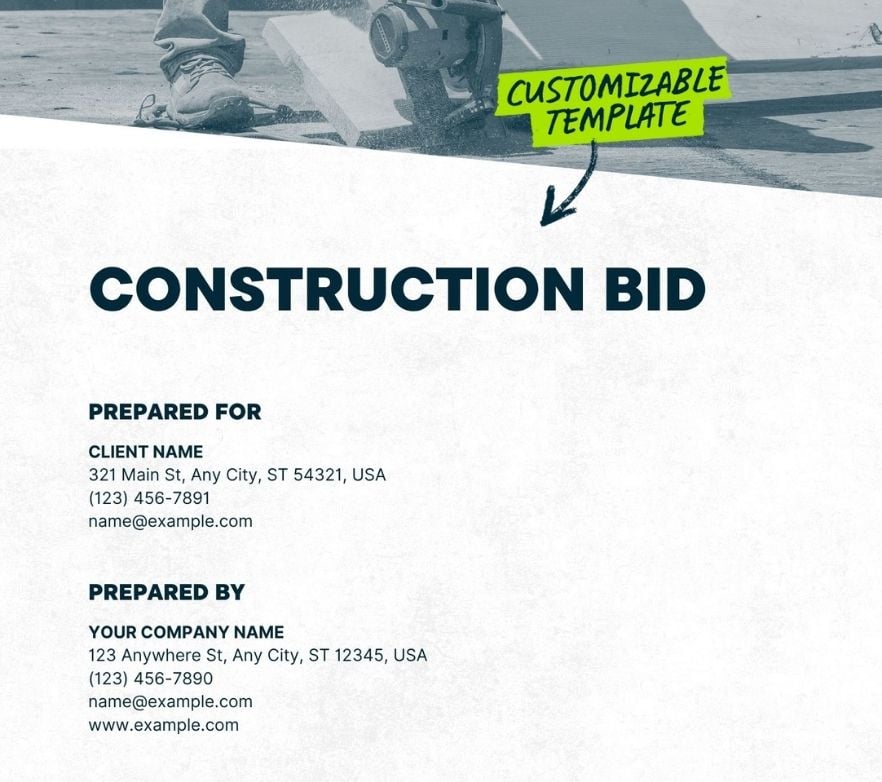 Preview of Jobber's Free Printable Construction Bid Template