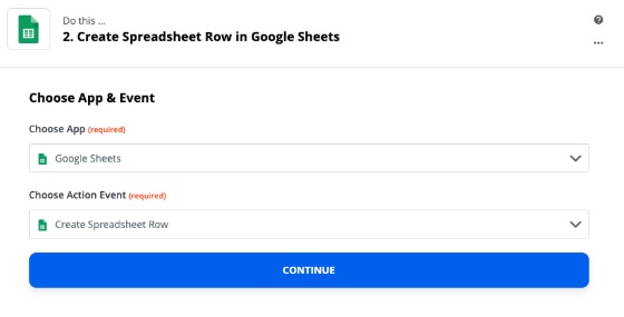 Choosing action in Zapier