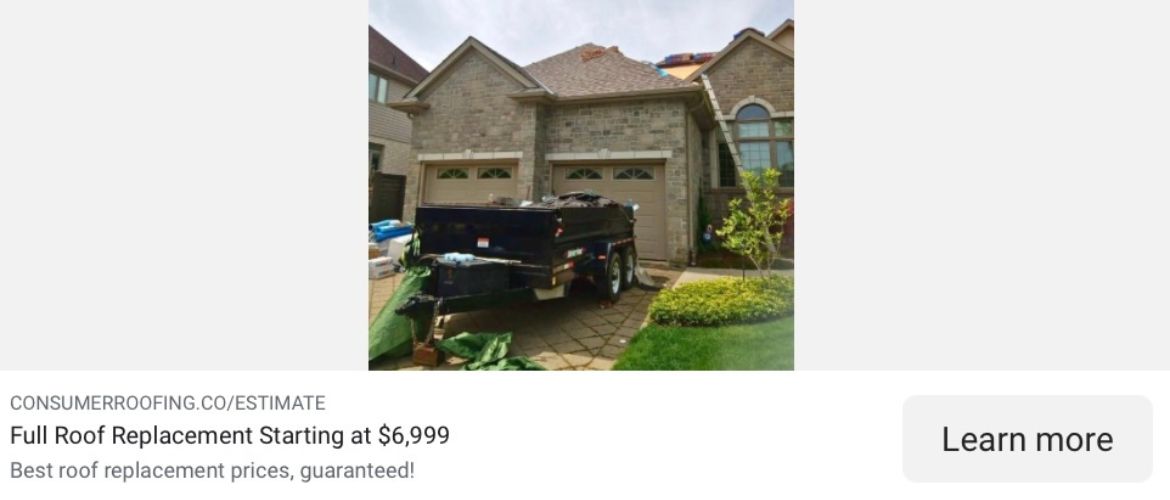 Facebook roofing messenger ads example