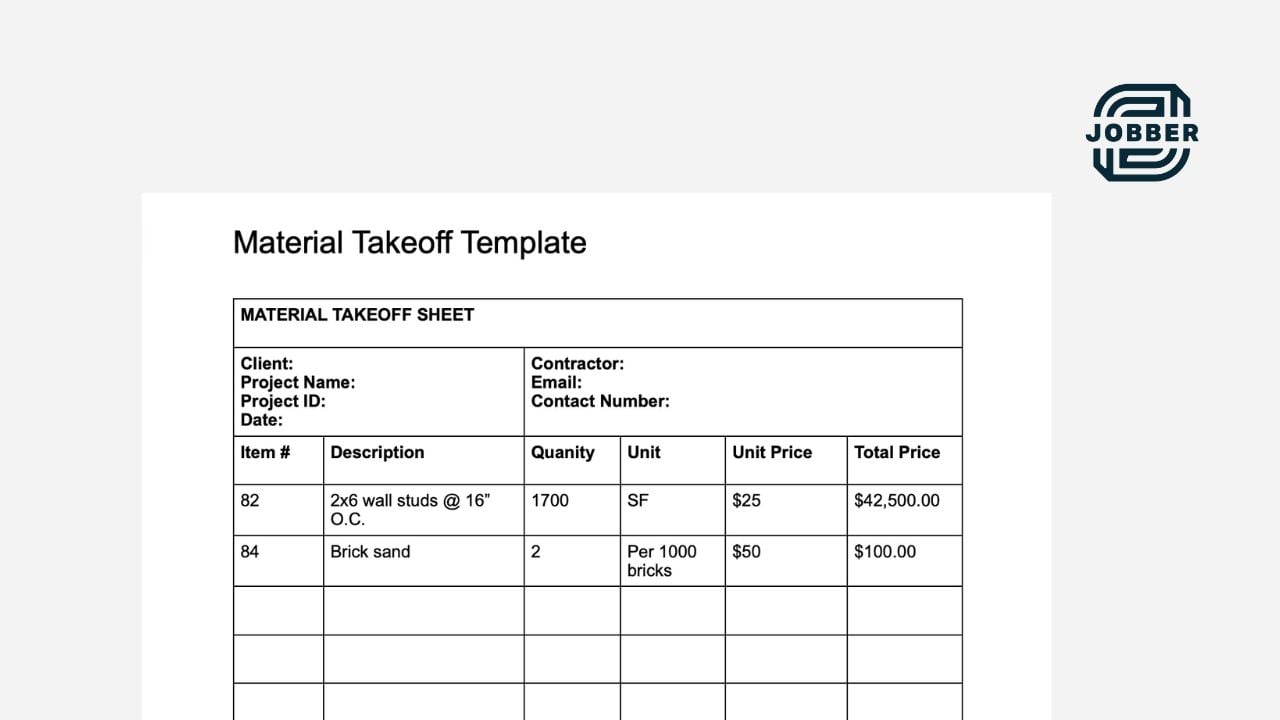 Free material takeoff template to help with construction cost estimating
