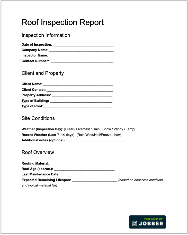 image of roof inspection report template