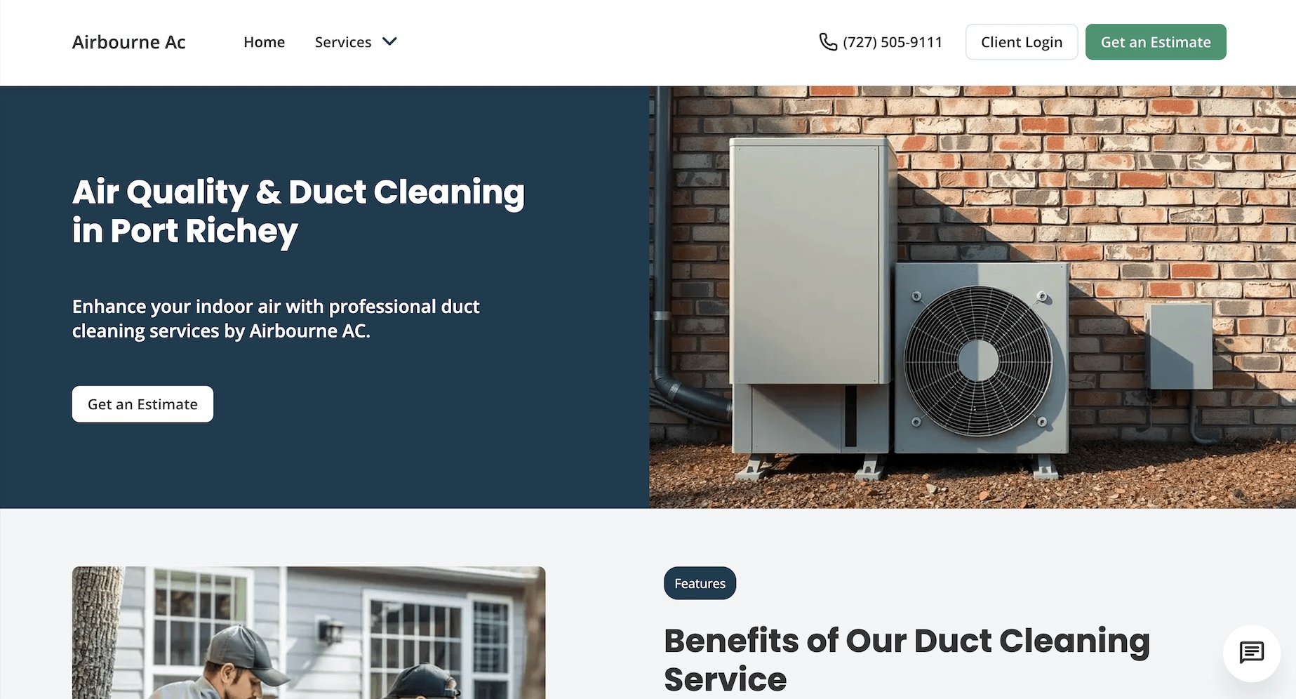 image of Airbourne AC's website, built with Jobber