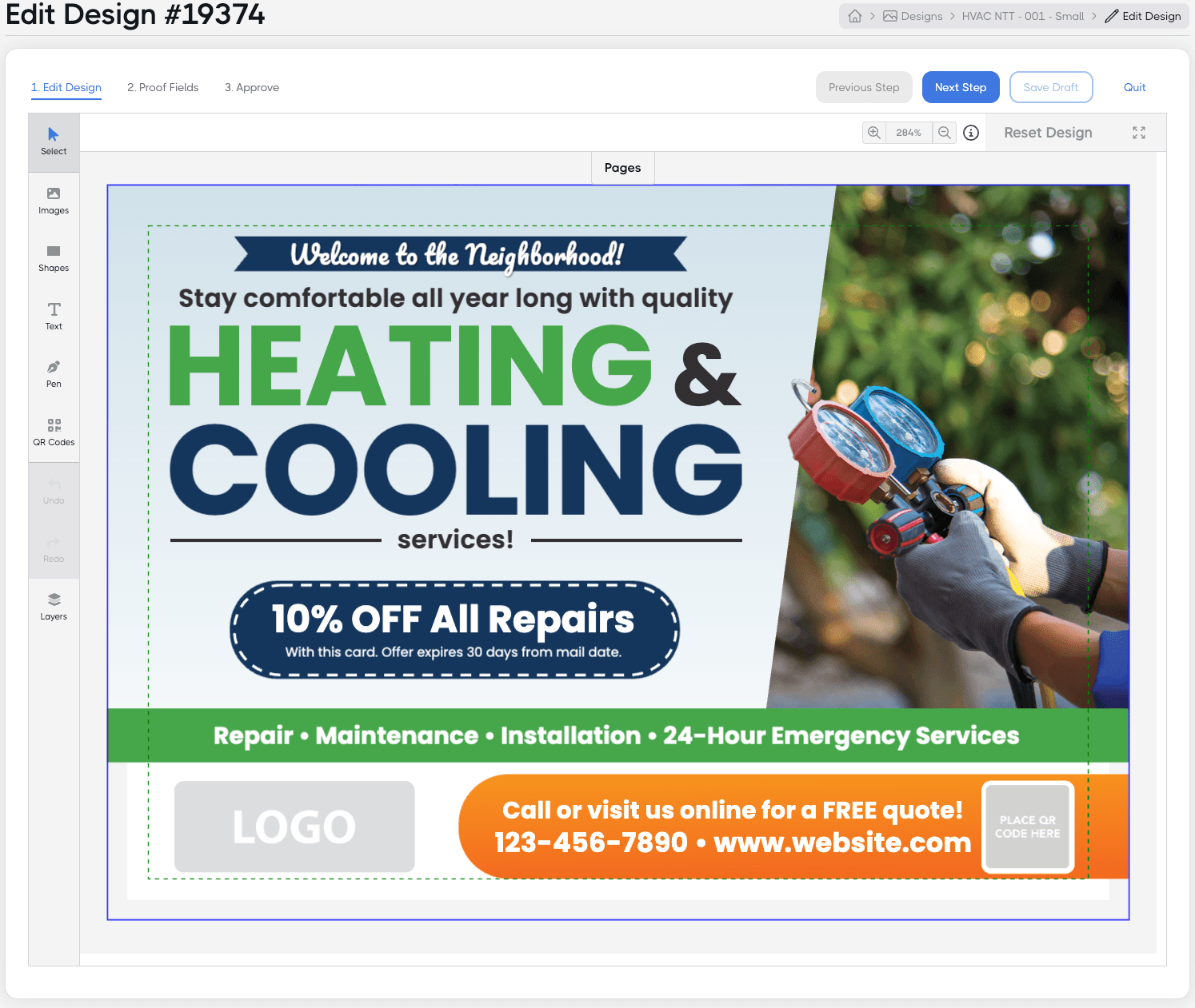 Image of HVAC postcard template from Jobber's PostcardMania integration