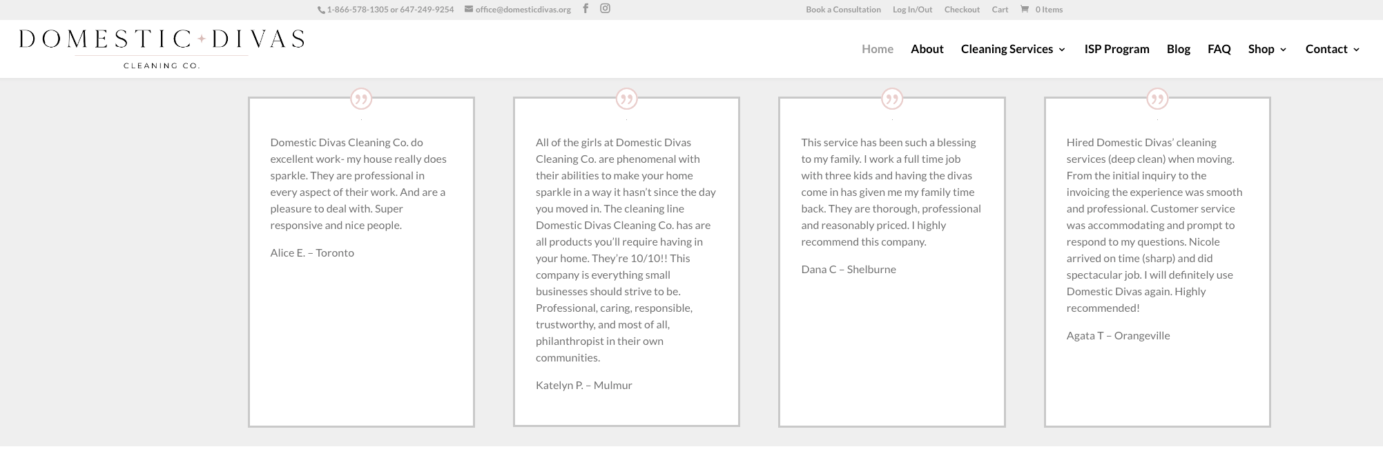 image of Domestic Diva's website testimonials