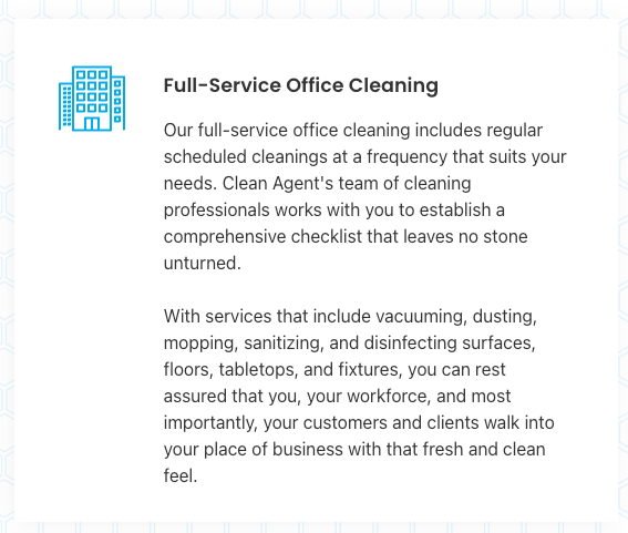 image of cleaning service descriptions on Clean Agent's website