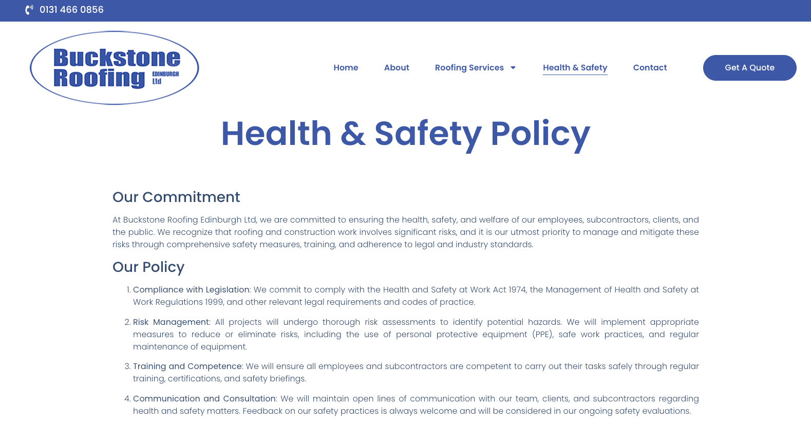 image of Buckstone Roofing's health & safety policy