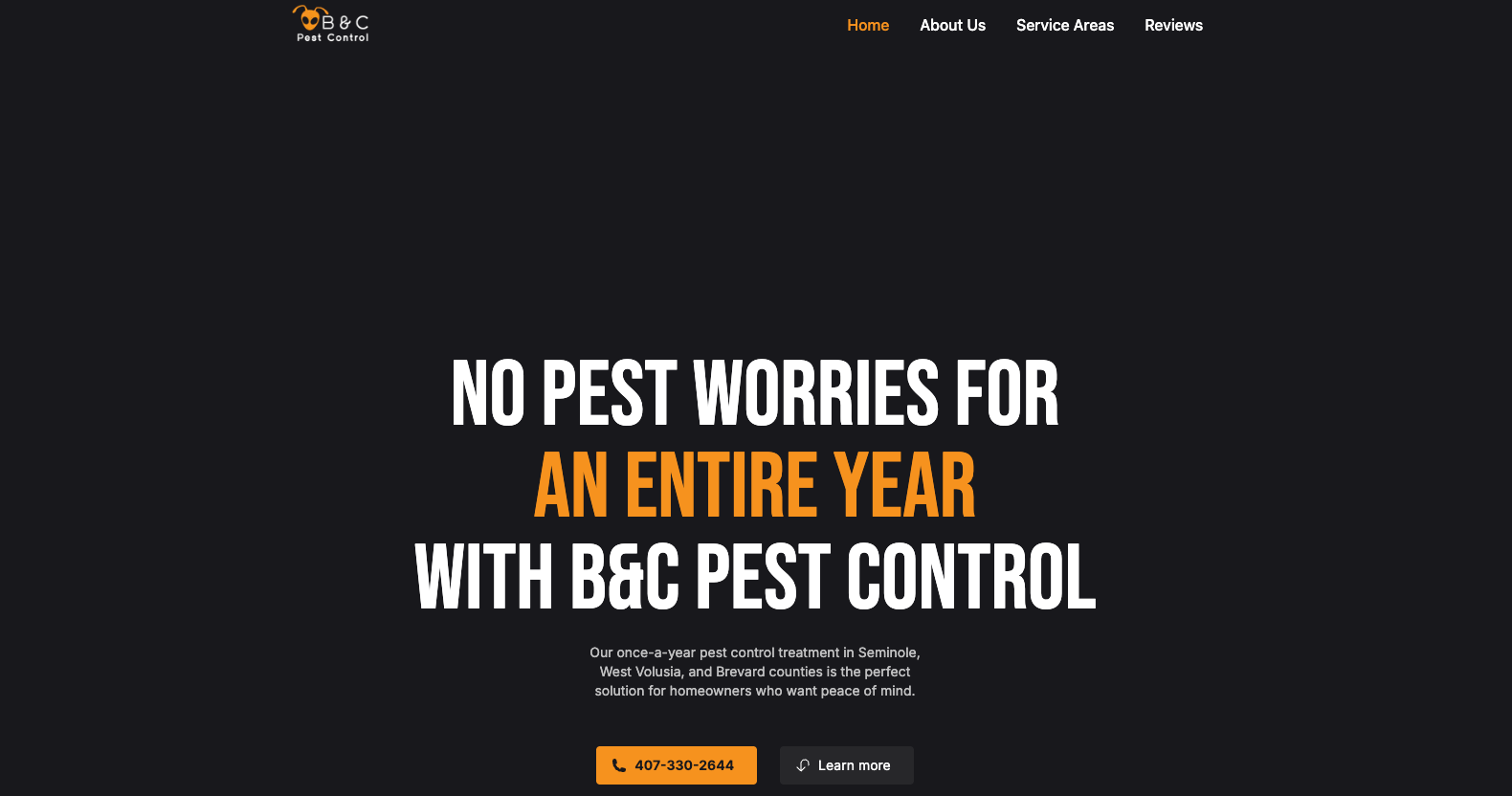 image of B&C Pest Control's website