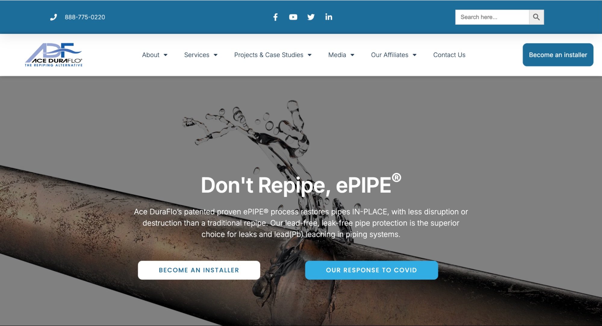 A screenshot of ACE Duraflo Sytems website