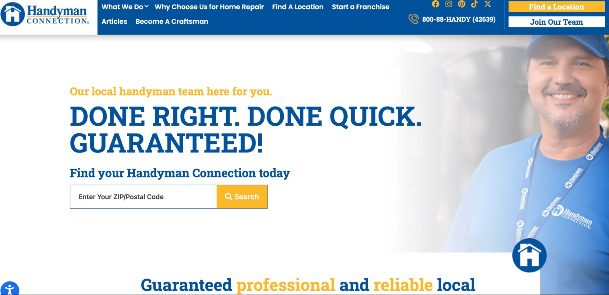 Screenshot of the Handyman Connection website