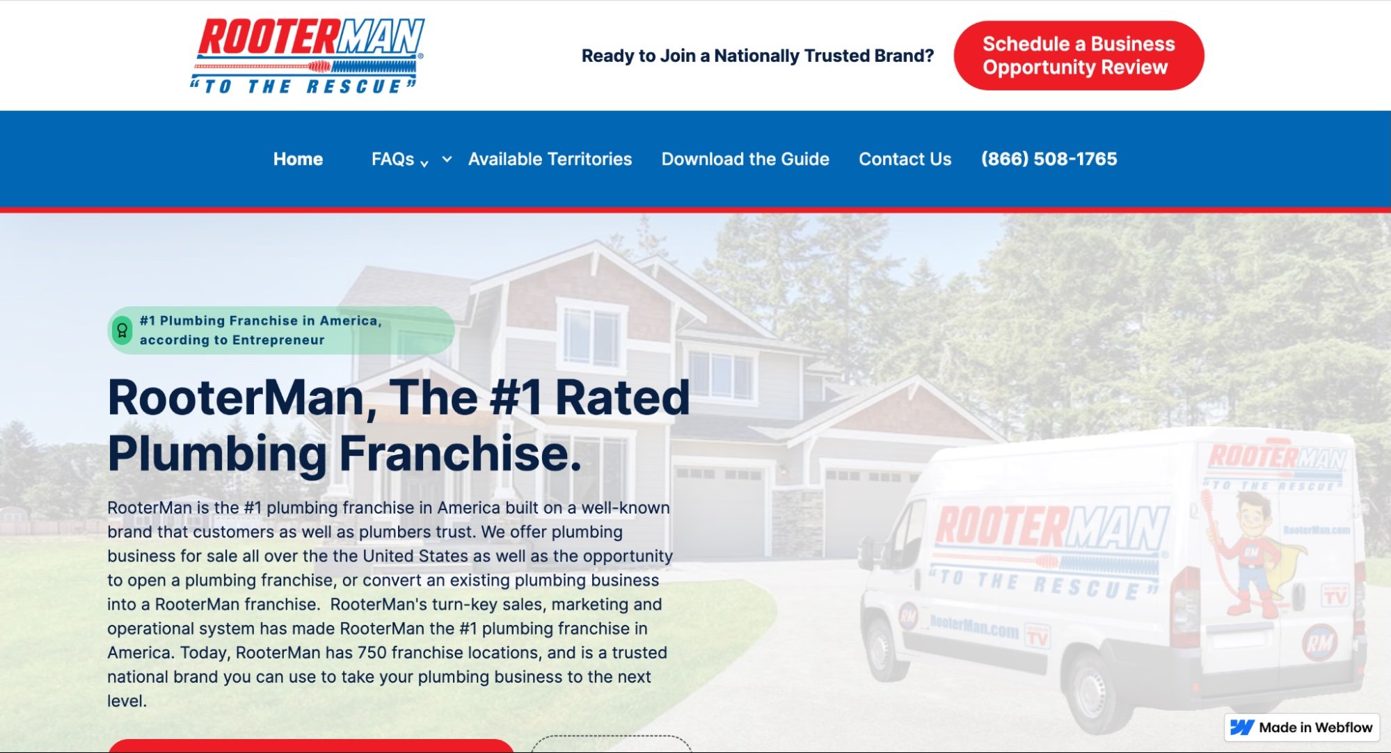 A screenshot of the RooterMan franchise website