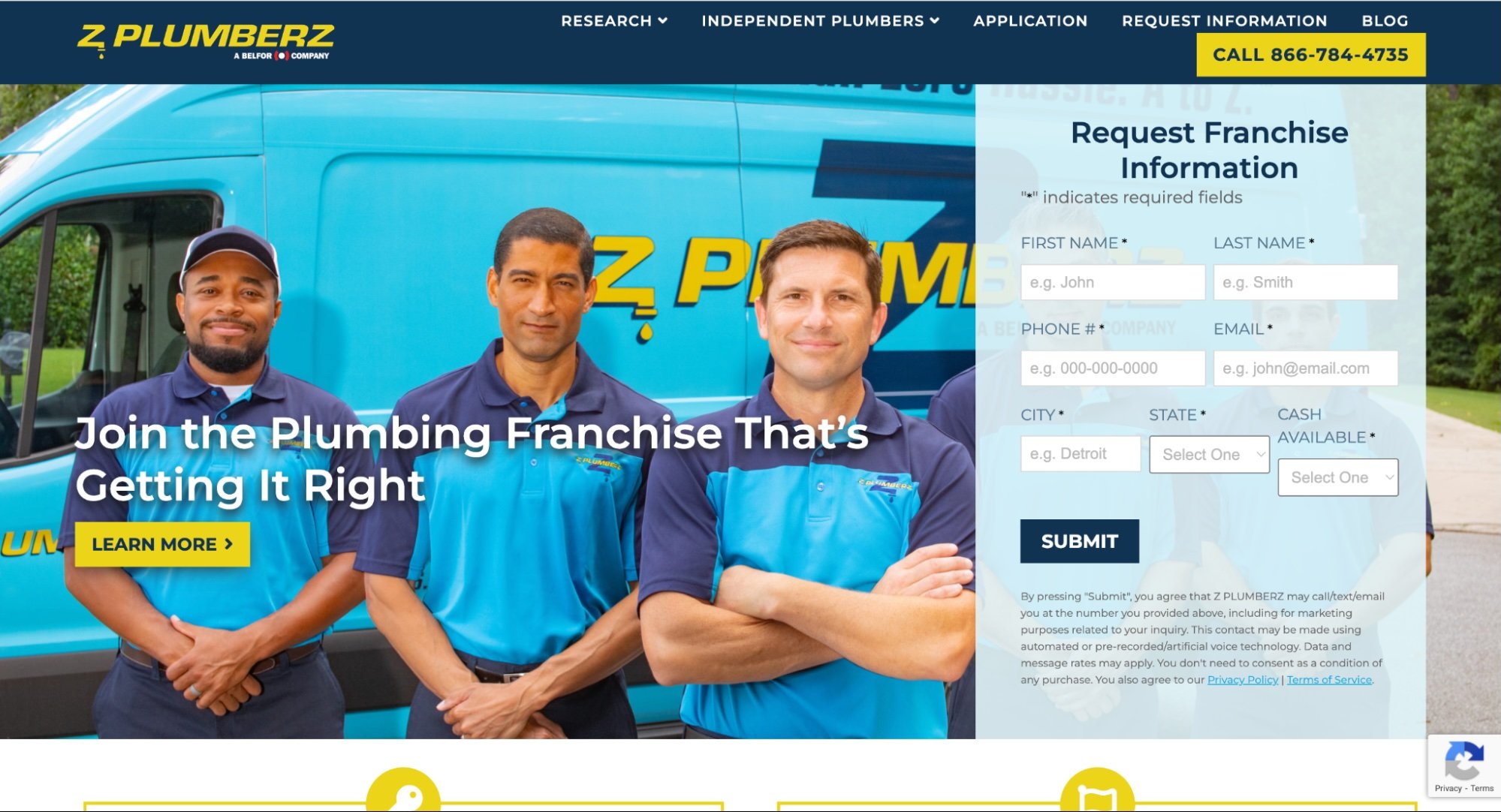 Screenshot of the Z PLUMBERZ franchise website