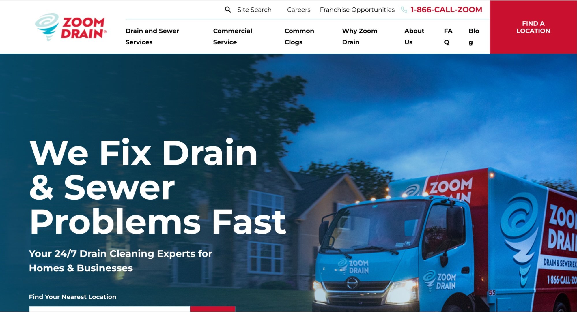 Screenshot of the Zoom Drain website