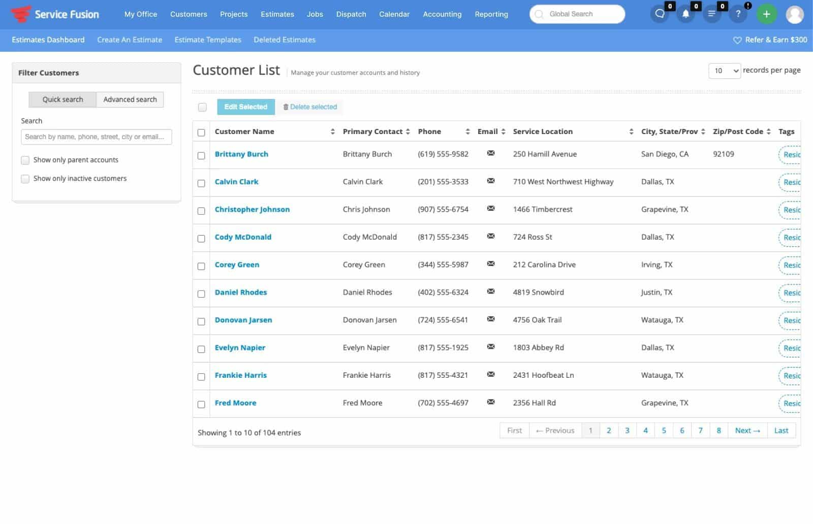 image of Service Fusion's CRM