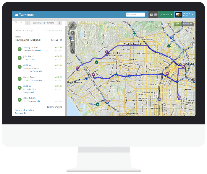 Desktop displaying a Yardbook route map.