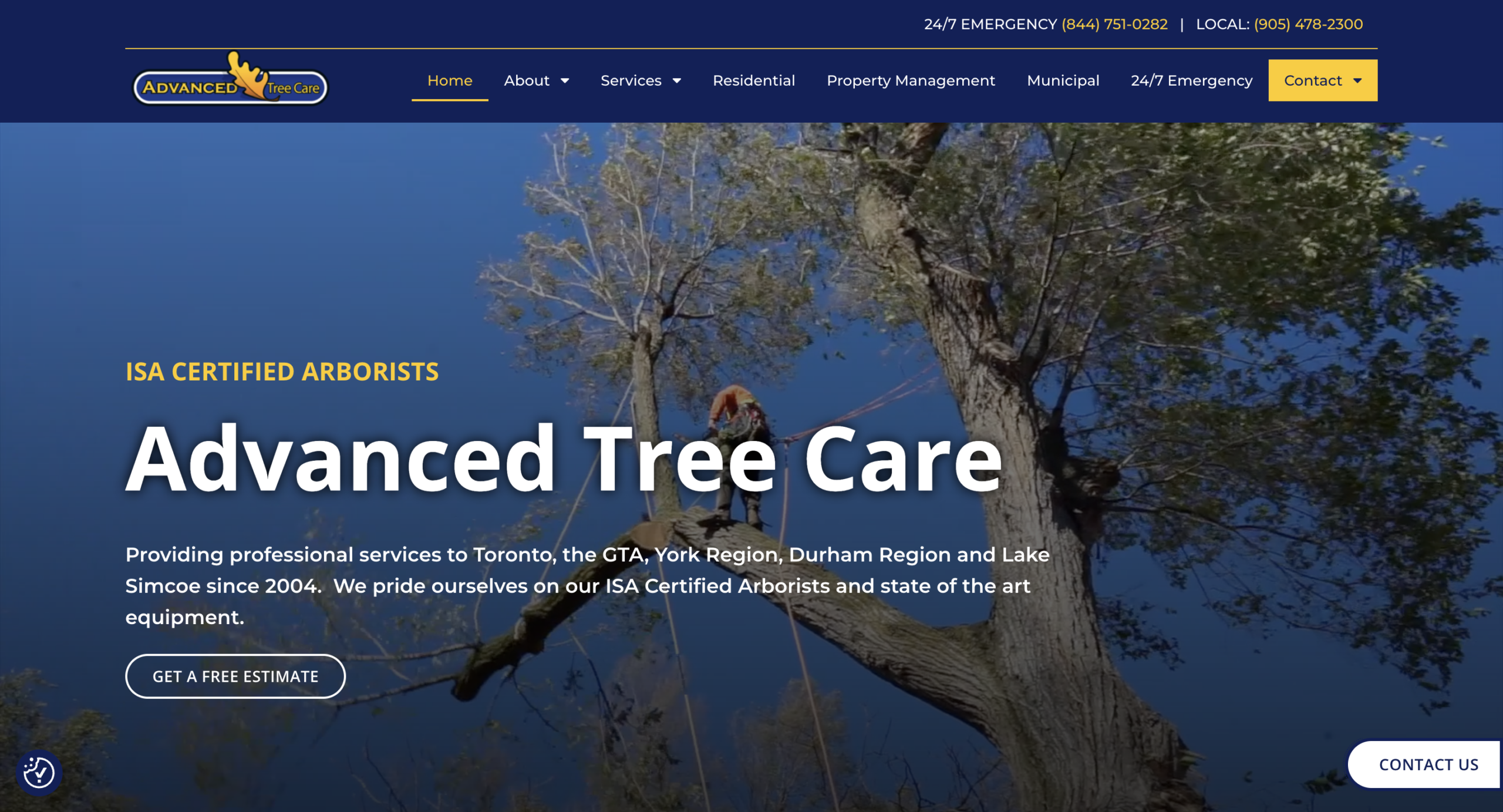 Image of the Advanced Tree Care website home page