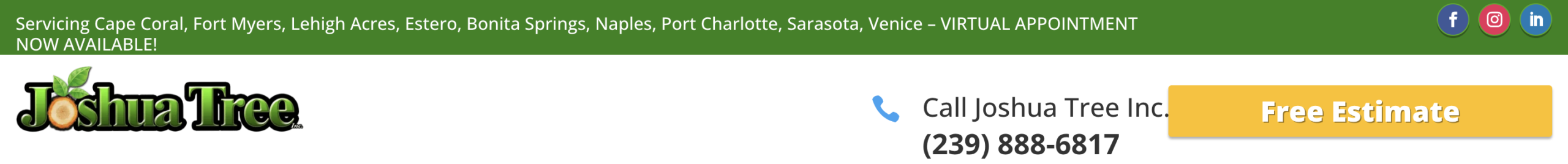 Image of the header area on the Joshua Tree website