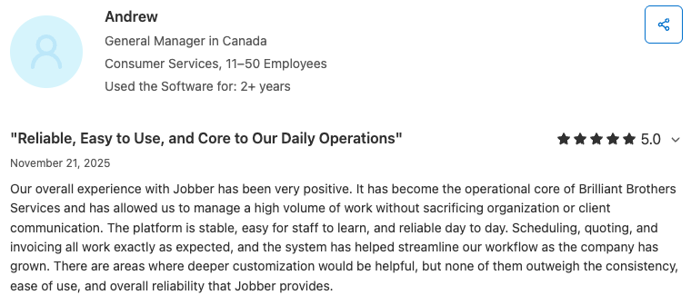 image of positive Jobber review