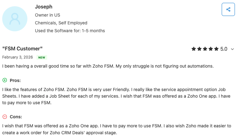 image of Zoho FSM review