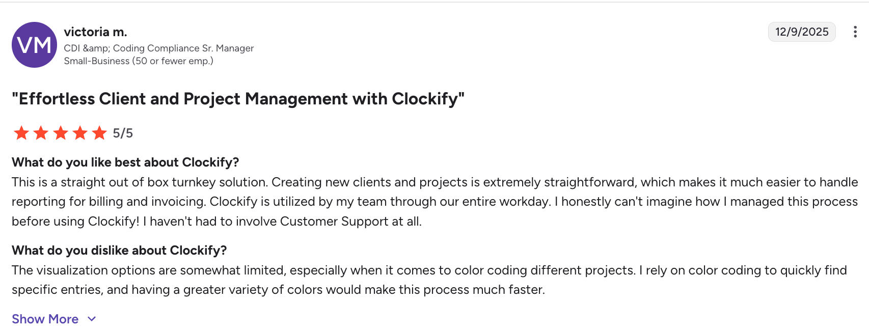 Favorable Clockify review