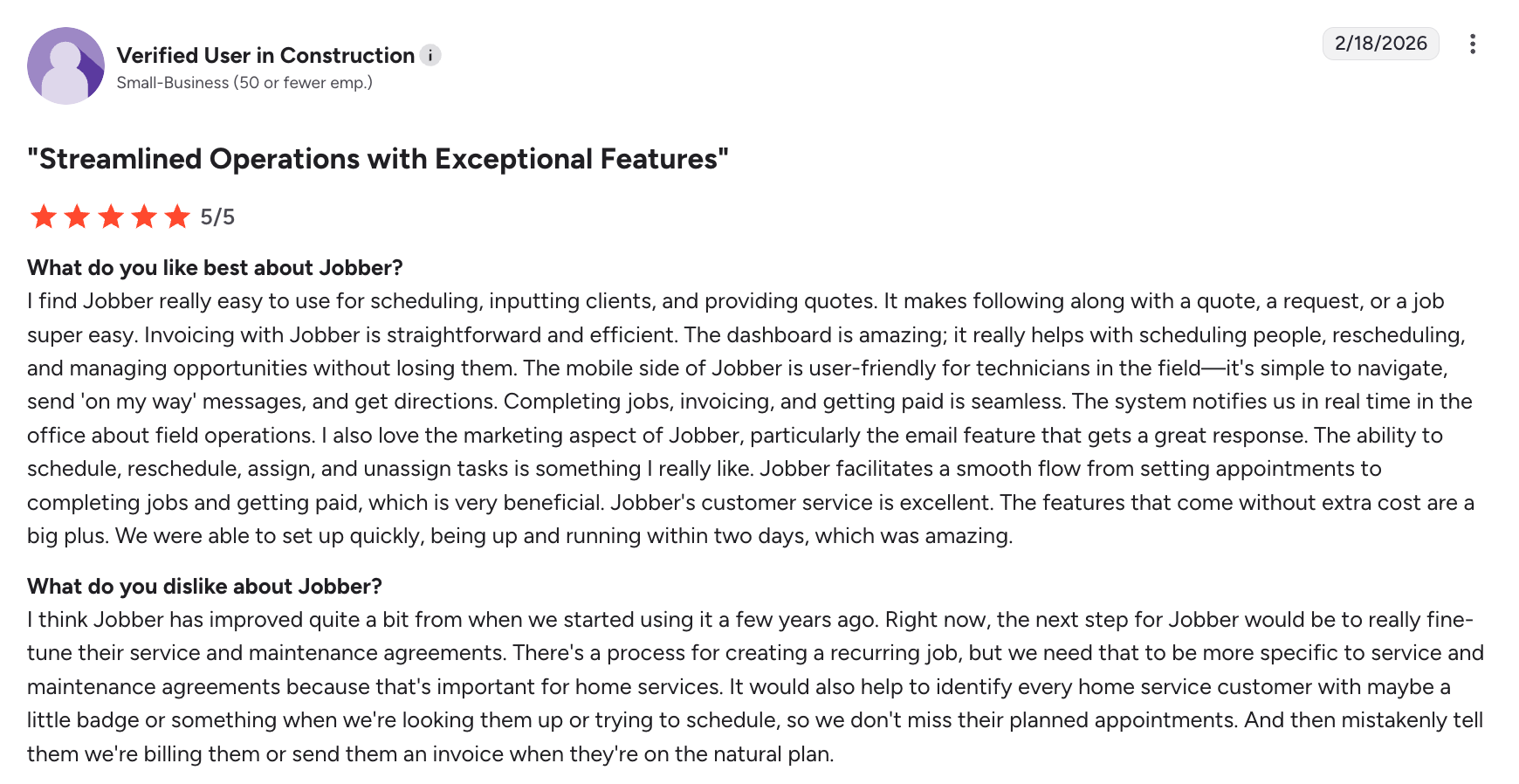 Favorable Jobber review