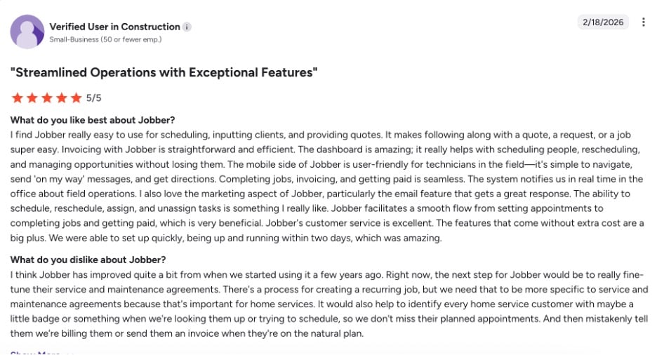 Favorable Jobber review