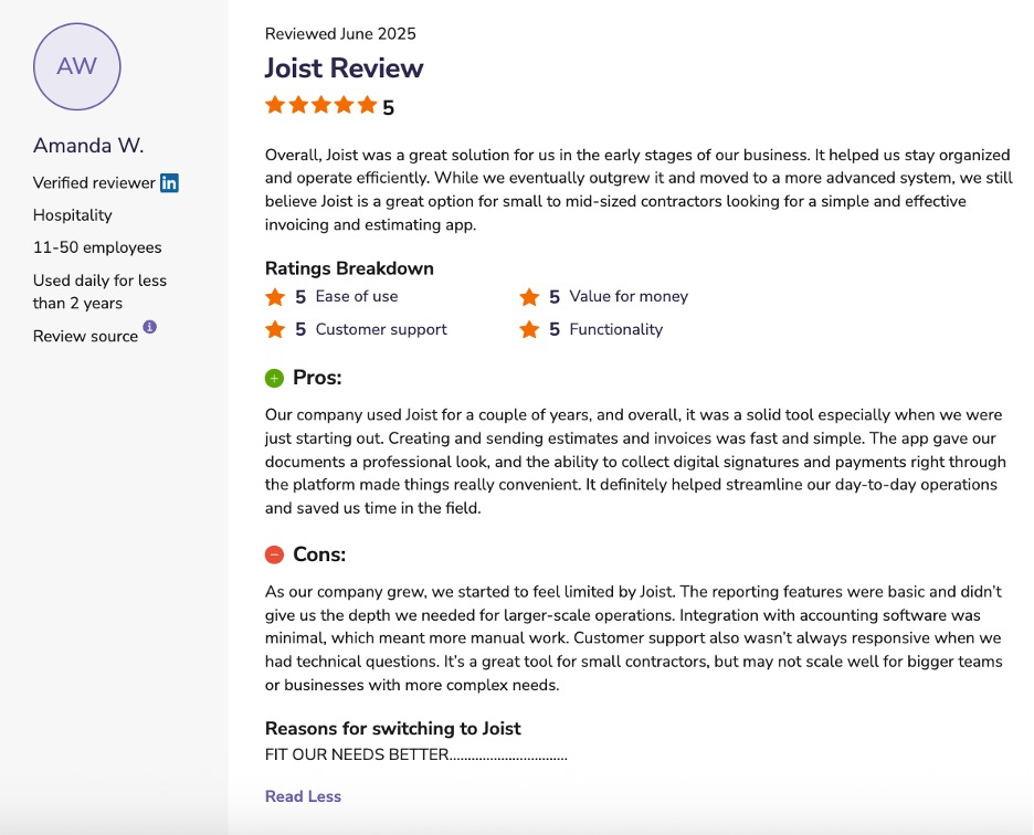 Favorable Joist review