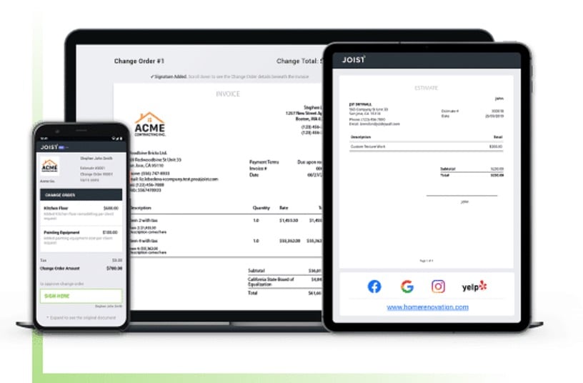 Joist invoice on laptop, phone, and tablet