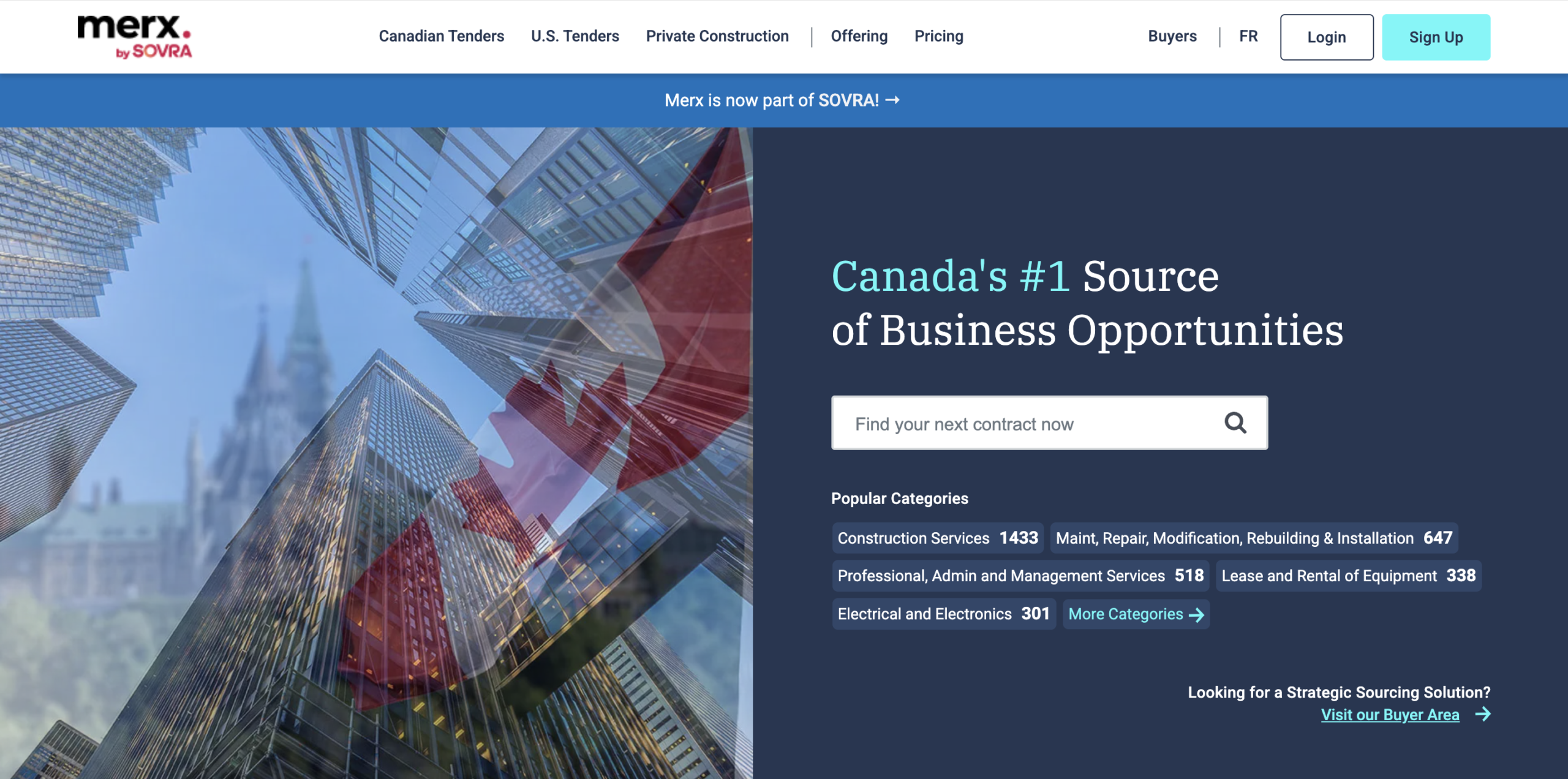 Home page of the Merx website