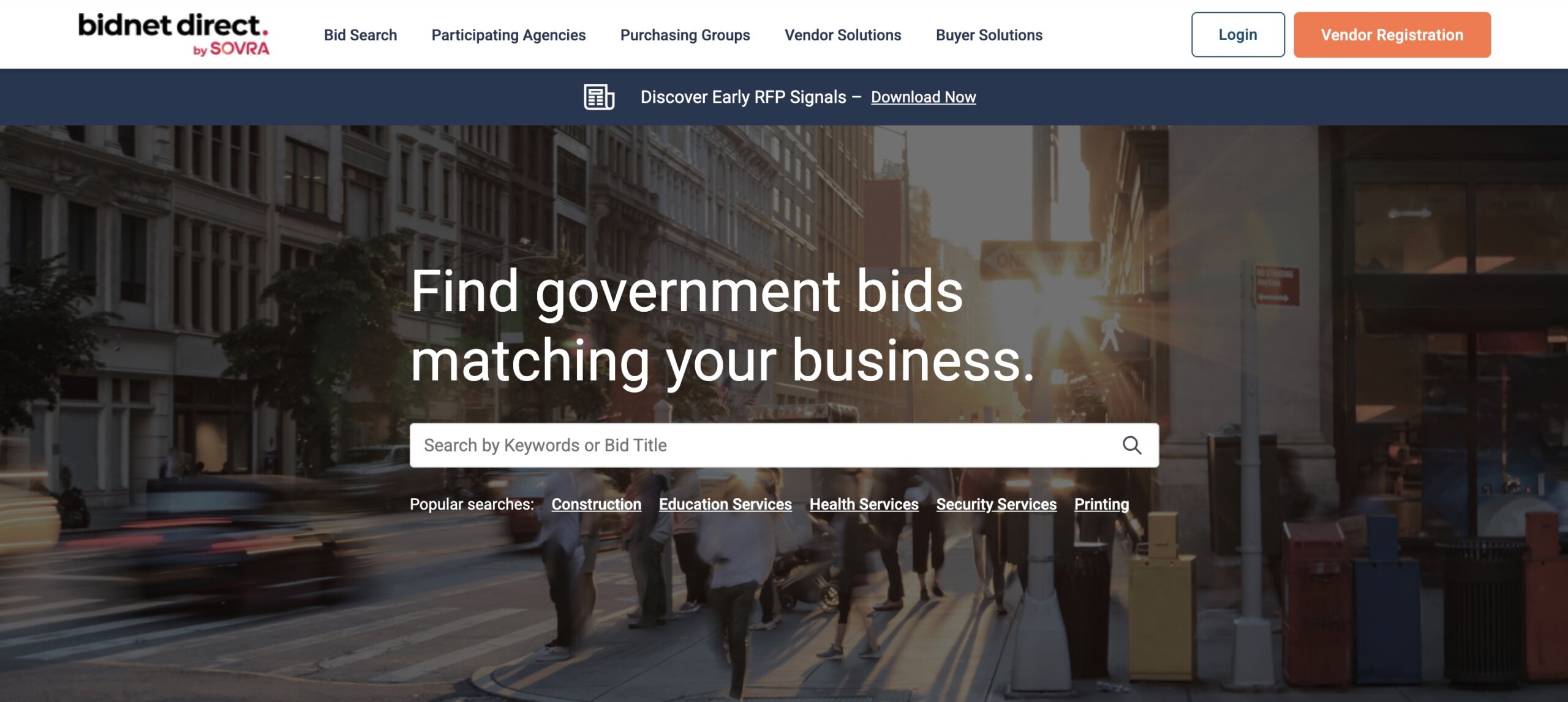 Home page of the Bidnet Direct website