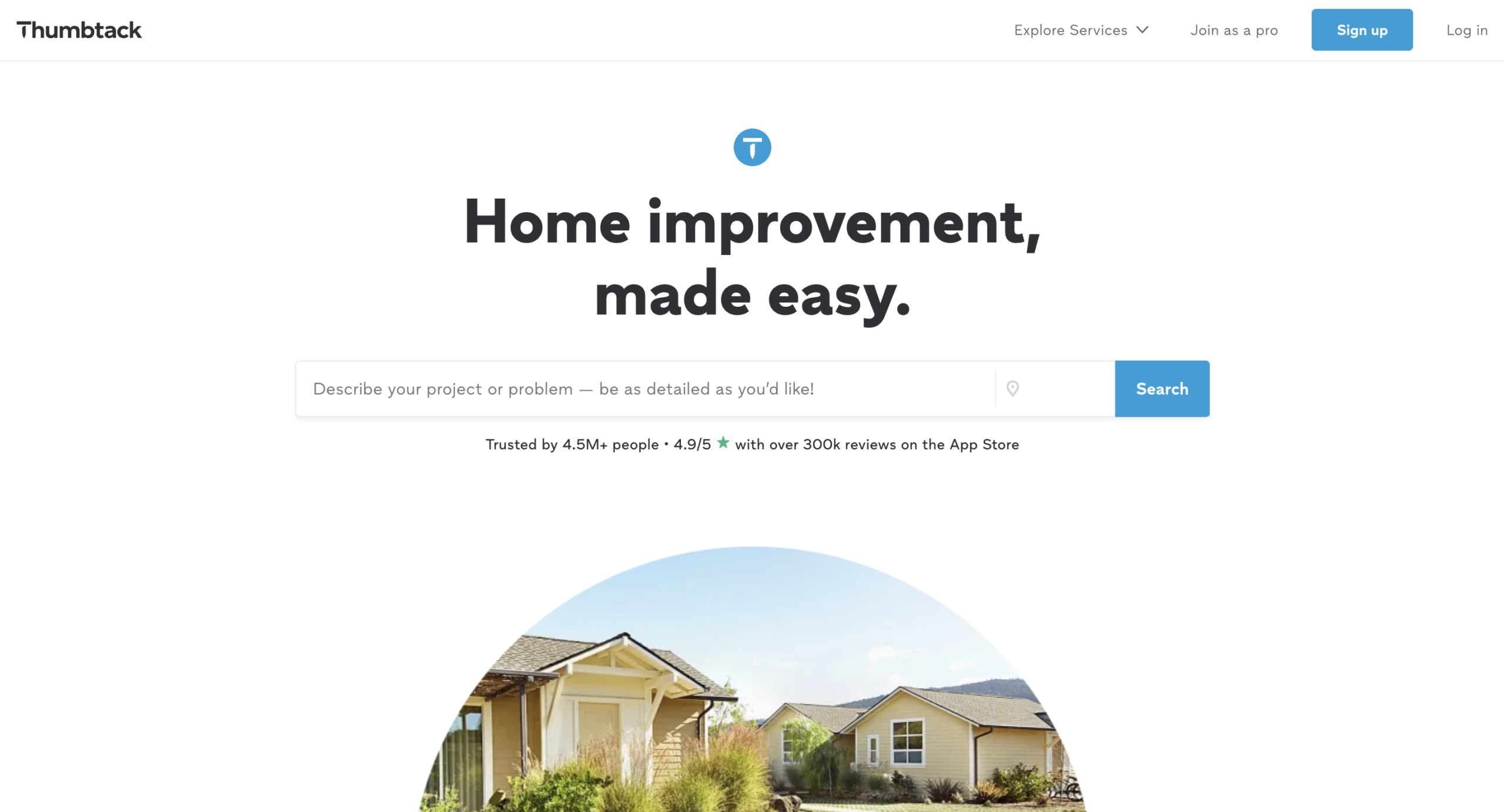 Home page of the Thumbtack website