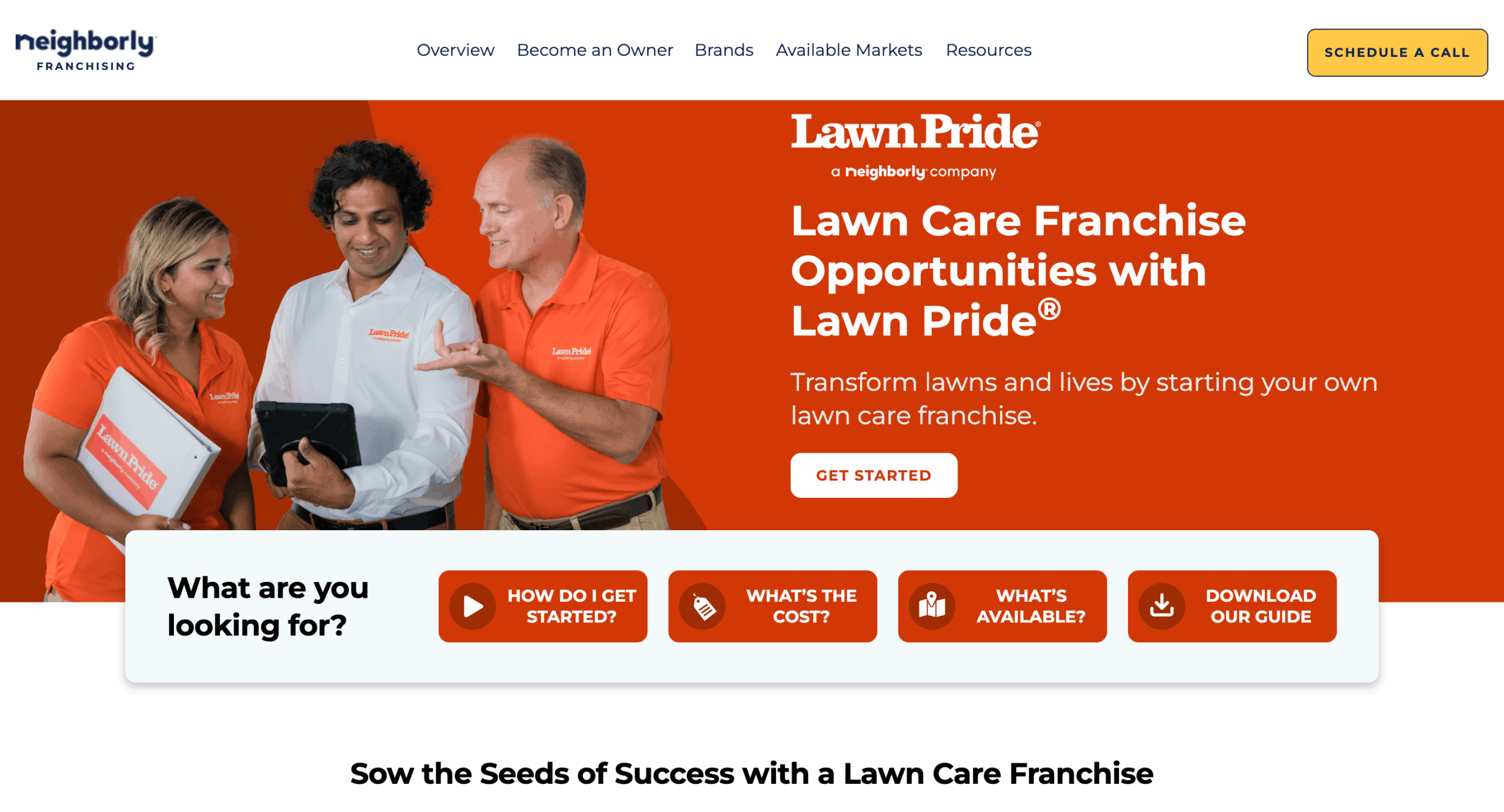 image of LawnPride's franchise website