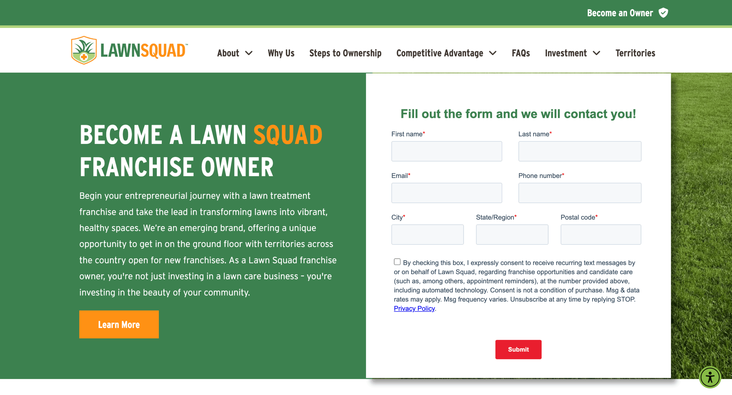 image of Lawn Squad franchise website