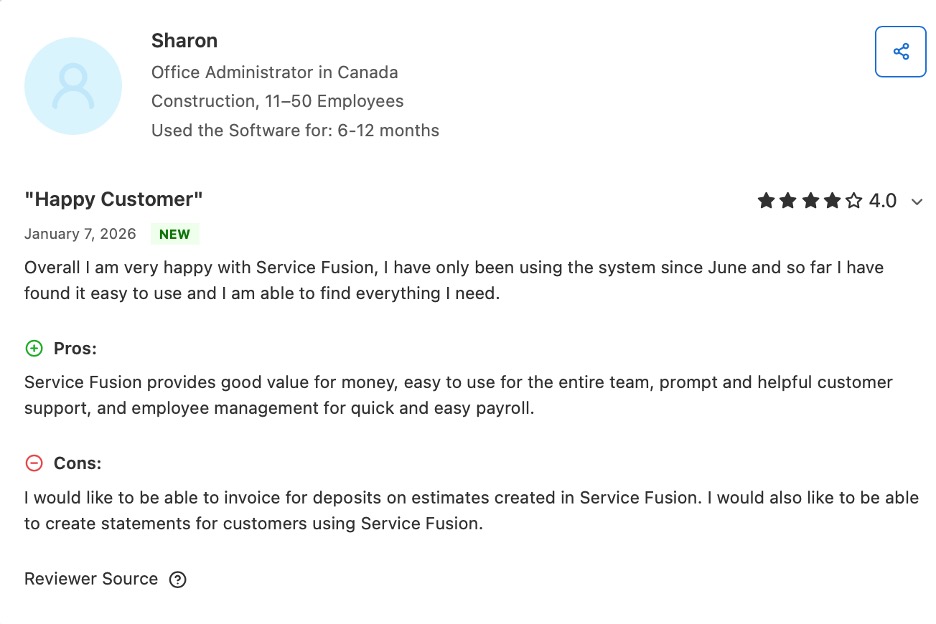 Favorable Service Fusion review