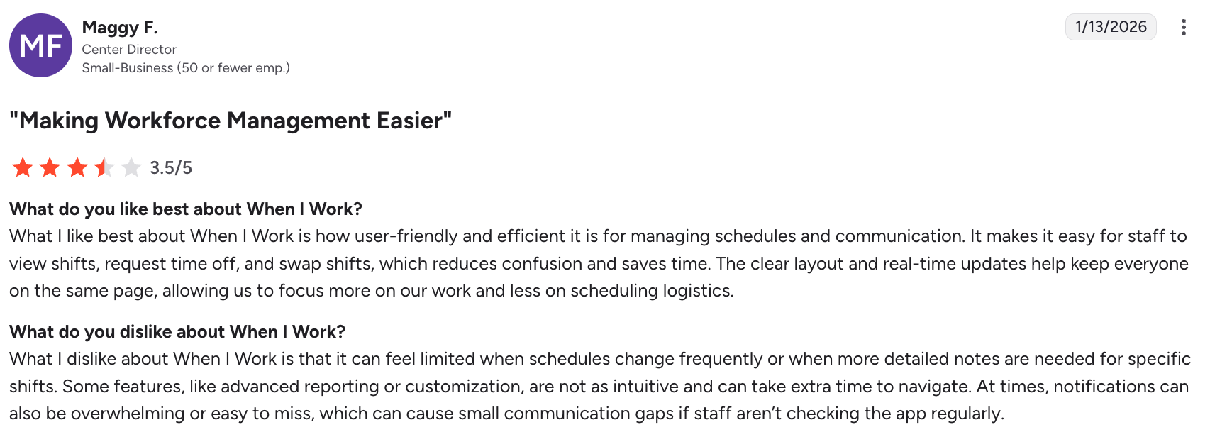 Favorable When I Work review