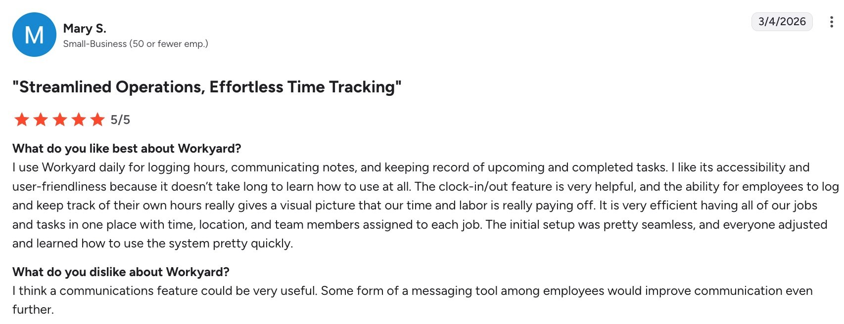 Favorable Workyard review