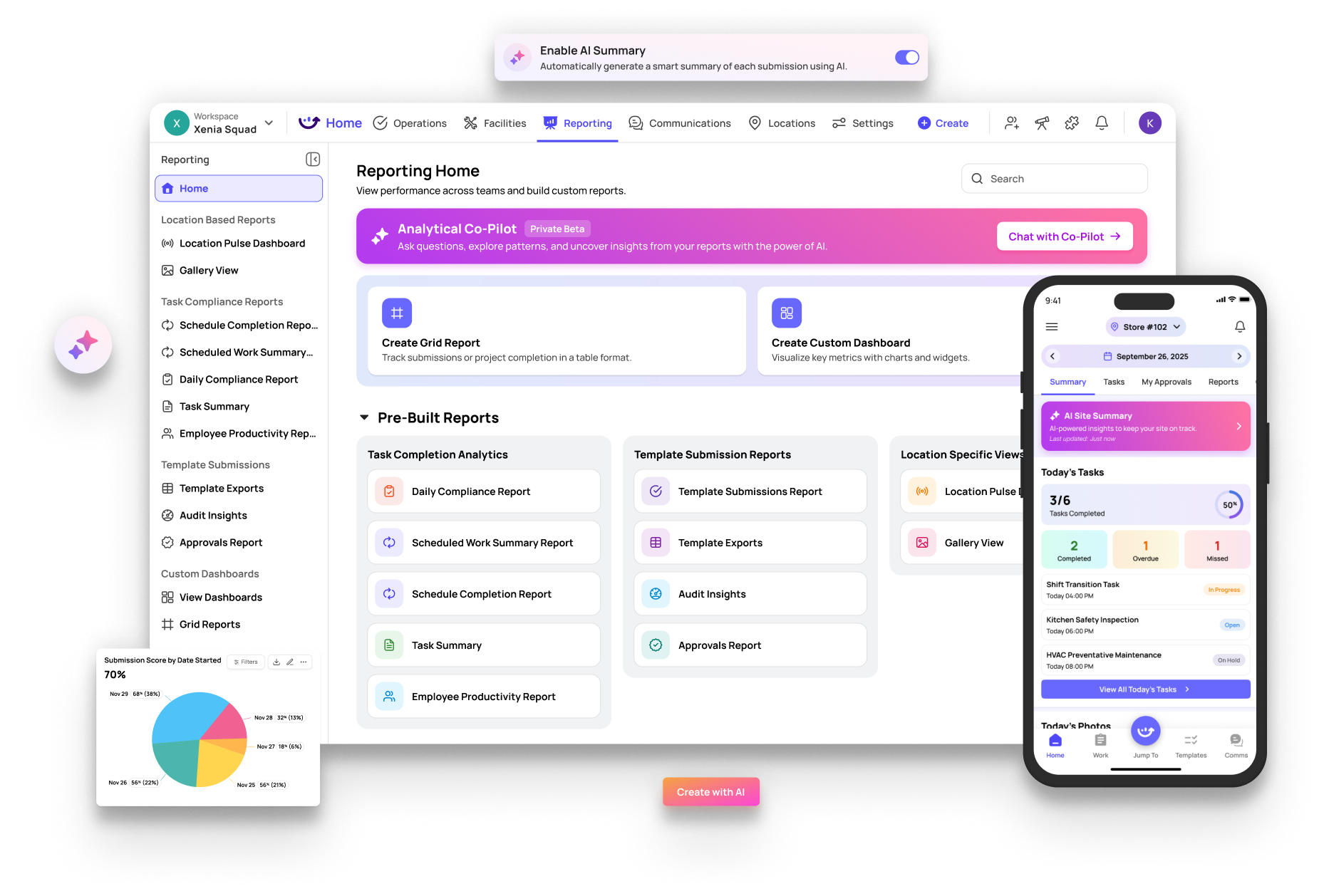 Xenia desktop and mobile app screenshots