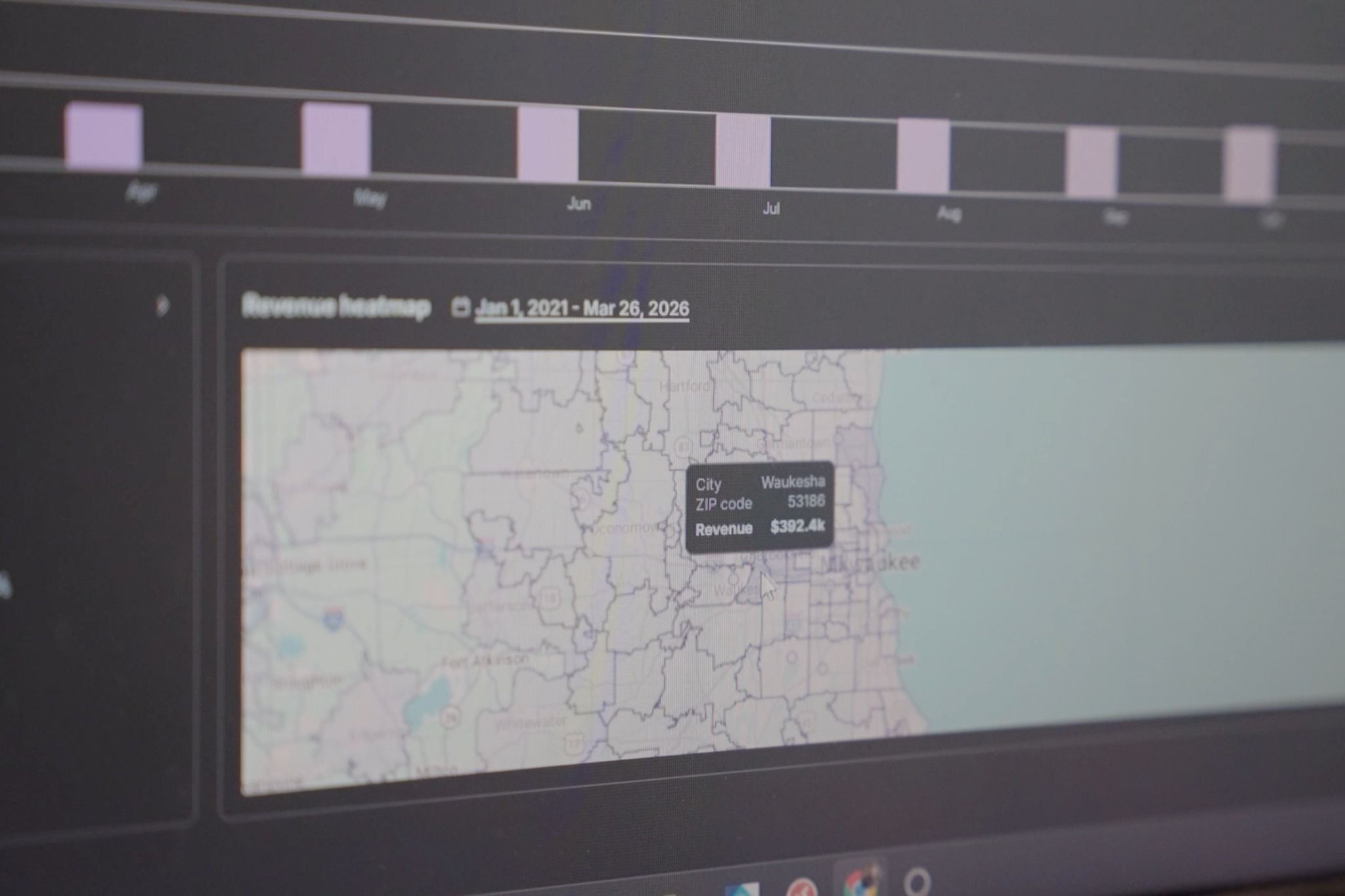 Jobber revenue heat map showing customer concentration and sales performance across service areas for Camo Crew Junk Removal.