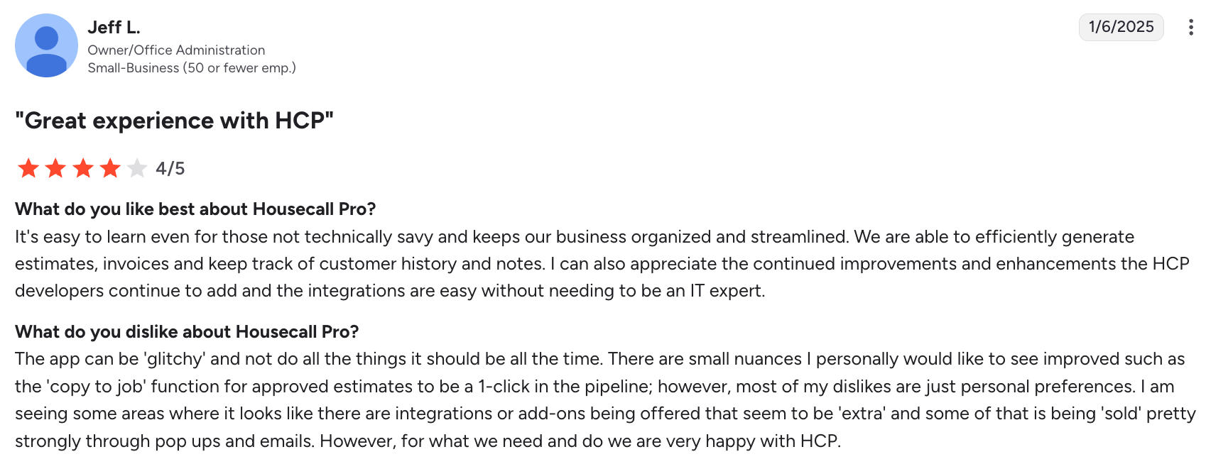 Favorable Housecall Pro review