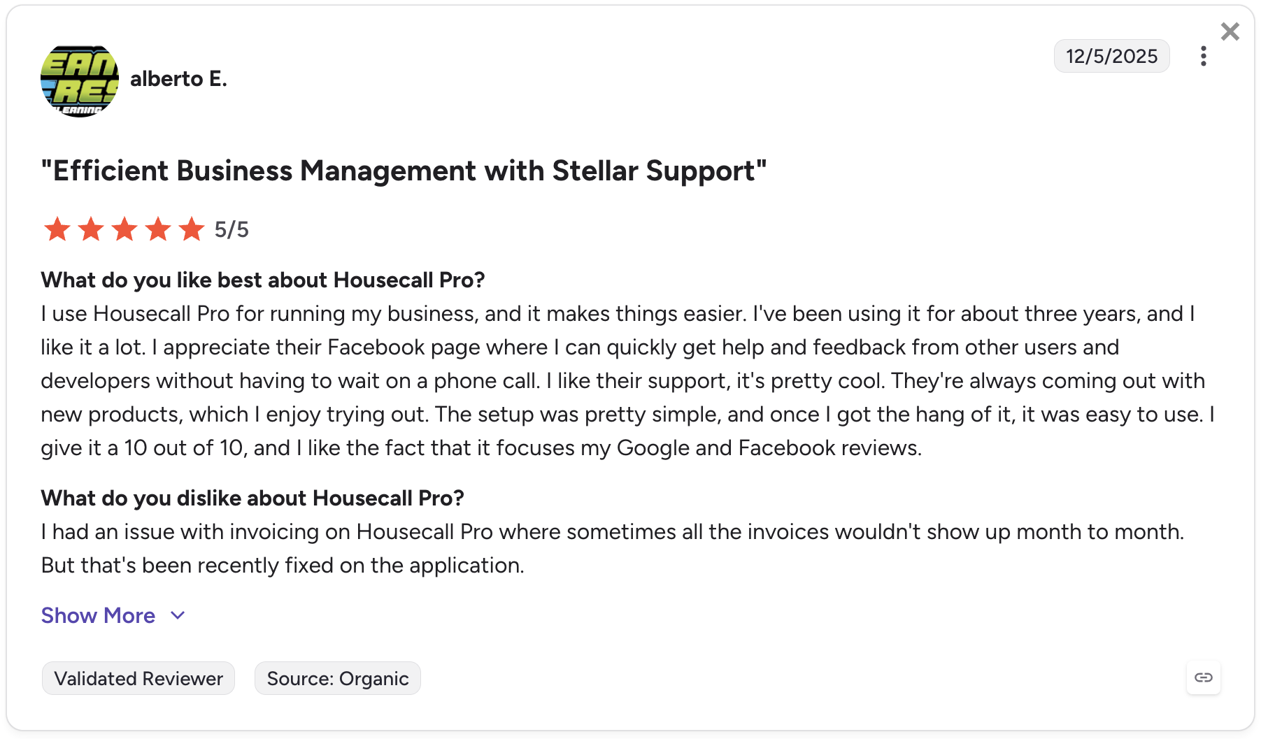 image of positive Housecall Pro review