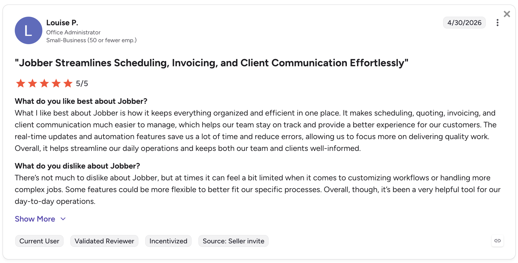 image of positive Jobber review