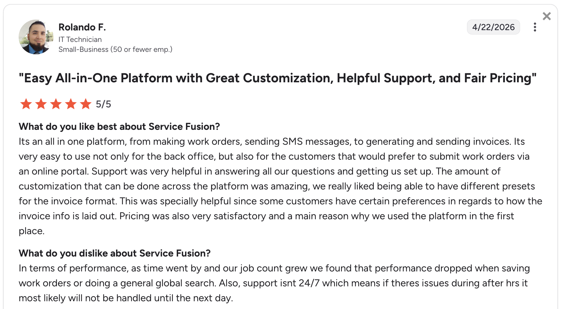 image of Service Fusion review