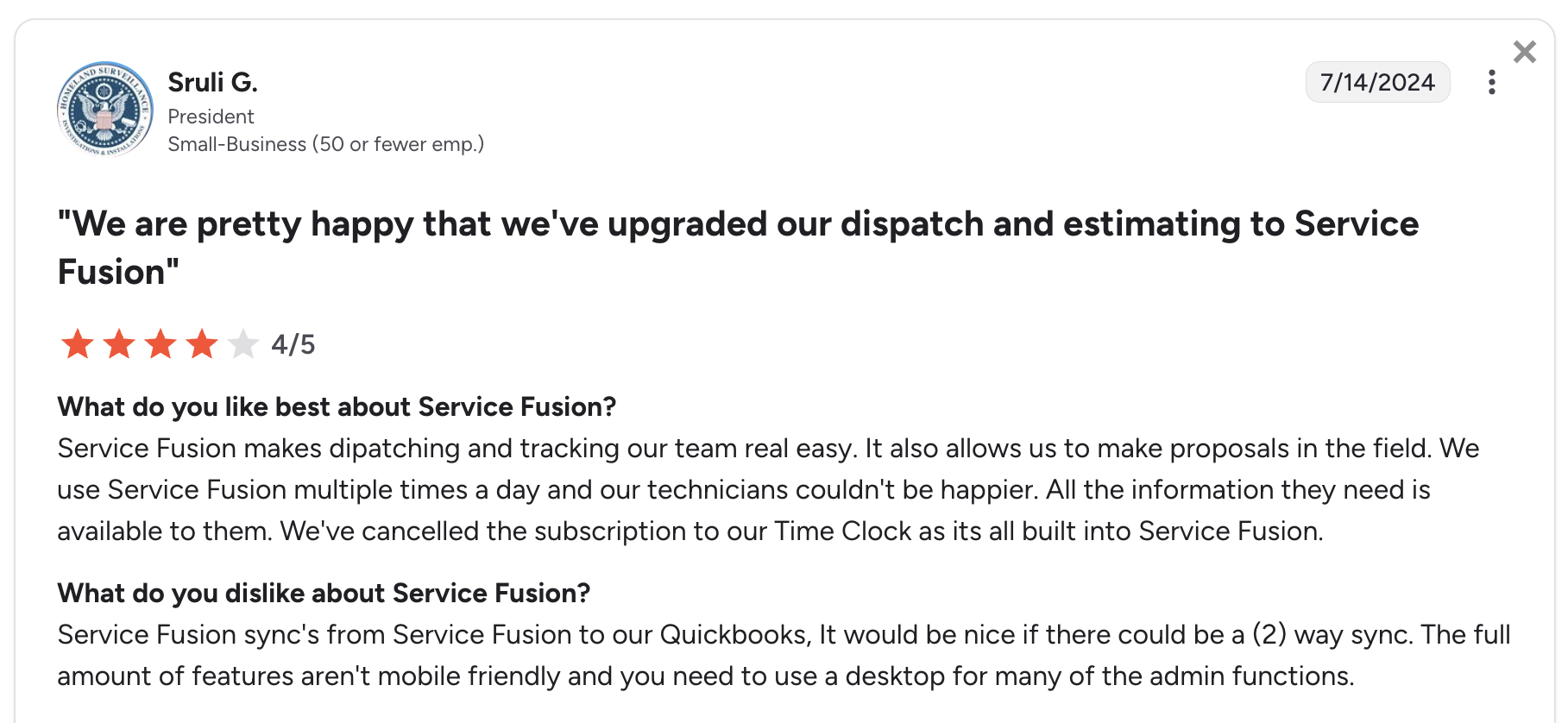 image of Service Fusion review
