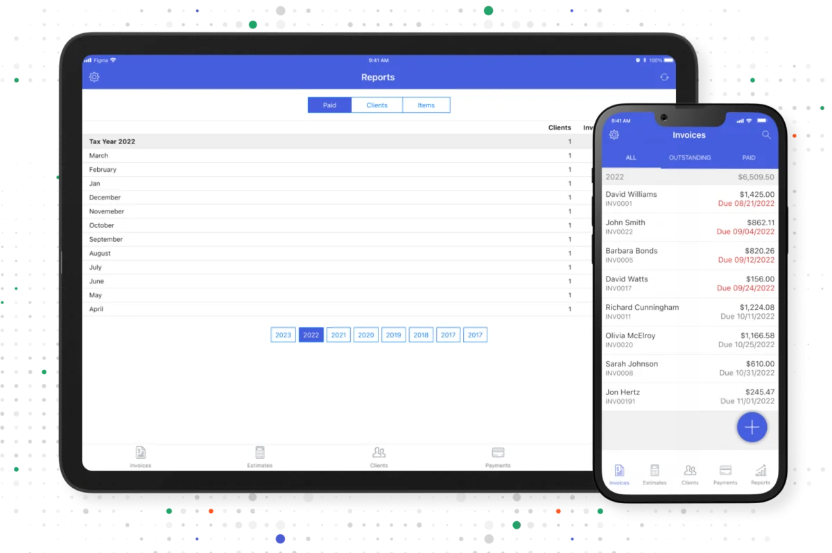 Invoice Simple displayed on tablet and mobile phone